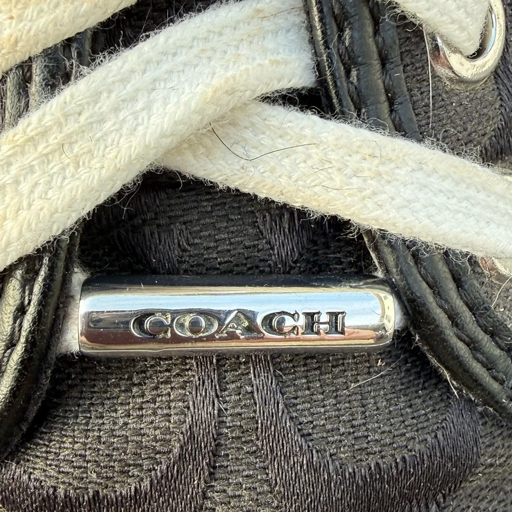 Coach Francesca lace-up sneakers in black metallic silver/pewter trim‎ 9.5